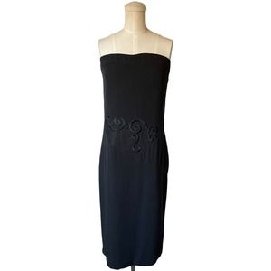 Basile Little Black Dress Strapless EUR 42 US Large Embroidered Classic Party